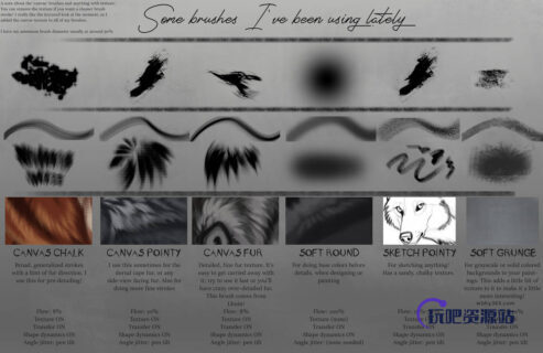 高级绒毛毛发绘制笔触PS插图笔刷-玩吧资源站