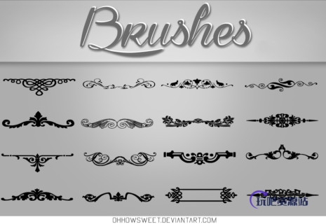 小清新欧式印花图案装饰条PS笔刷素材-玩吧资源站