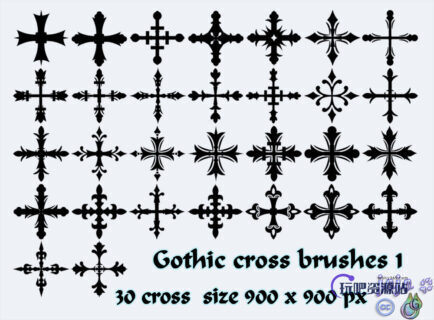 十字花纹图案PS笔刷素材-玩吧资源站