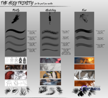 三位一体的毛皮、皮毛绘画纹理材质PS笔刷-玩吧资源站