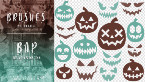 万圣节南瓜脸、鬼怪笑脸图案PS笔刷素材-玩吧资源站