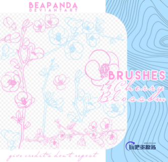 14种桃花花枝印花图案PS笔刷素材免费下载-玩吧资源站