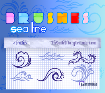 可爱手绘涂鸦海浪、波浪图像PS笔刷素材-玩吧资源站