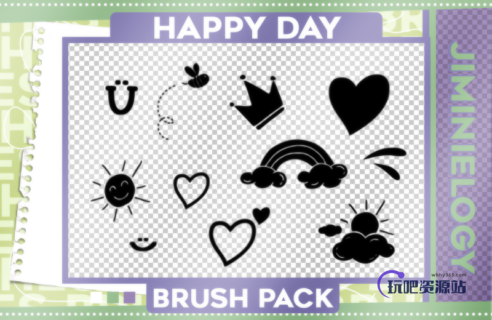 皇冠、彩虹、小太阳、小爱心等PS美图笔刷下载-玩吧资源站