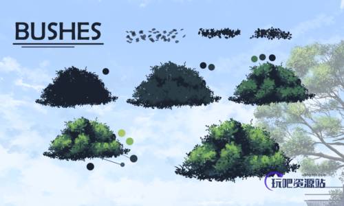 插图灌木丛绘制素材PS笔刷下载-玩吧资源站