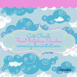 超级可爱卡通风格云朵、云彩效果PS笔刷-玩吧资源站