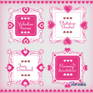 情人节专属爱心、心形框架、边框装饰PS笔刷-玩吧资源站