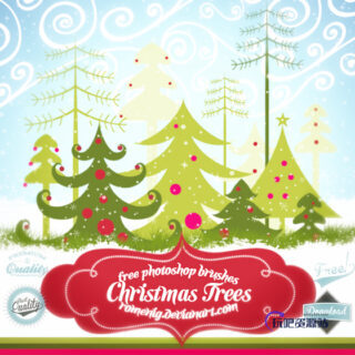 卡通圣诞节树PS笔刷素材-玩吧资源站