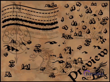 树木、沼泽、山丘、森林等地图元素涂鸦标记PS笔刷-玩吧资源站