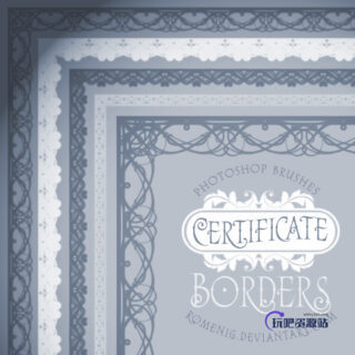 欧式蕾丝风格的边框印花图案PS笔刷素材-玩吧资源站