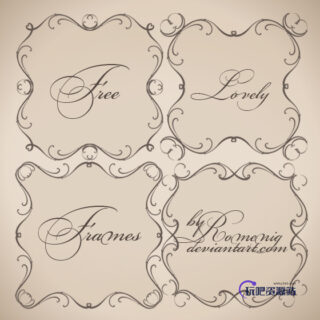 可爱的手绘艺术线条框架PS笔刷素材-玩吧资源站