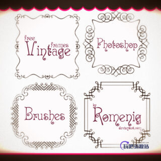 手绘复古式艺术花纹线框、边框装饰PS笔刷-玩吧资源站