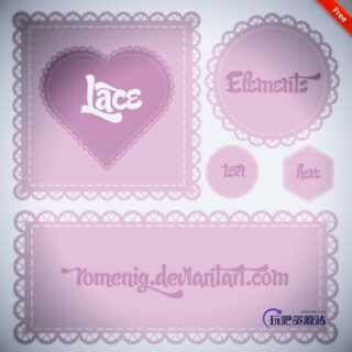 粉嫩蕾丝花边几何图形PS笔刷素材-玩吧资源站