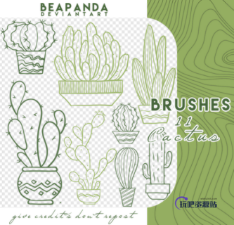 卡爱卡通仙人掌图形PS笔刷素材-玩吧资源站