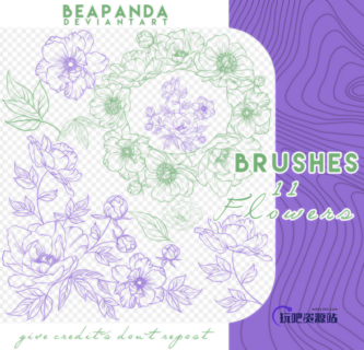11种富贵经典鲜花图案PS笔刷素材-玩吧资源站