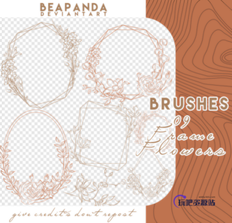 高级植物印花边框装饰图案PS笔刷素材-玩吧资源站