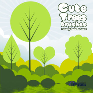 矢量风格的树木、简约风格小树PS笔刷素材-玩吧资源站