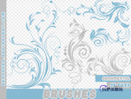 富贵的植物印花图案PS笔刷素材-玩吧资源站