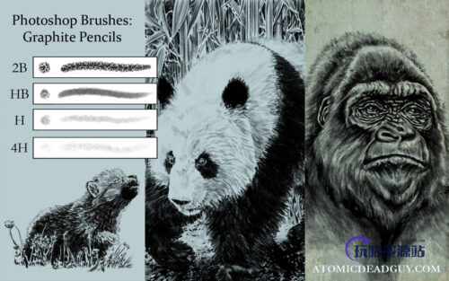 素描风格笔触、铅笔绘画PS笔刷素材-玩吧资源站