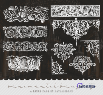 富丽堂皇的欧式雕刻风格花纹图案PS笔刷-玩吧资源站