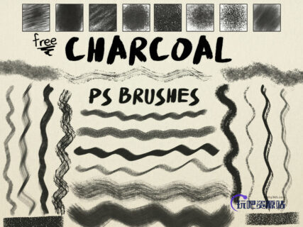 免费木炭纹理、铅笔笔触、碳素笔效果PS笔刷-玩吧资源站