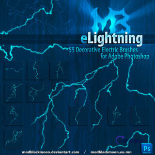 高清闪电、雷电、电弧、电磁线PS笔刷素材-玩吧资源站