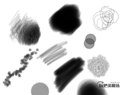 简单的水彩笔触PS笔刷素材-玩吧资源站