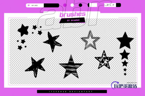 涂鸦五角星图案PS笔刷素材-玩吧资源站