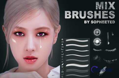 眼泪、彩妆、美瞳等化妆效果PS笔刷-玩吧资源站