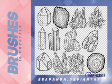 水晶矿、矿脉线框图PS笔刷下载-玩吧资源站