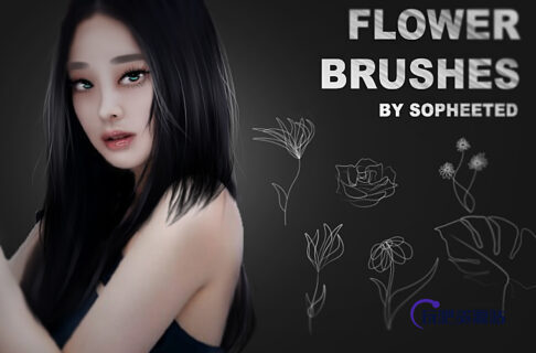 手绘纤细花朵图案花卉素描PS笔刷素材-玩吧资源站