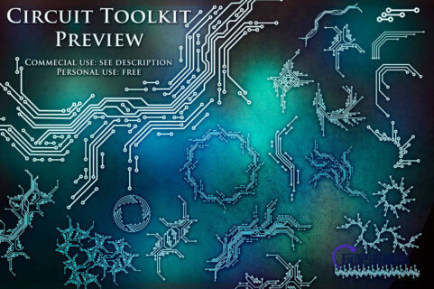 精美电路图艺术花纹、集成电路纹理PS笔刷素材-玩吧资源站