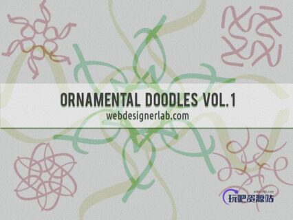 手绘涂鸦线条对称花纹图案PS笔刷-玩吧资源站