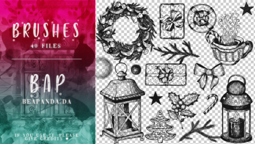 圣诞节卡通元素装扮PS笔刷素材-玩吧资源站