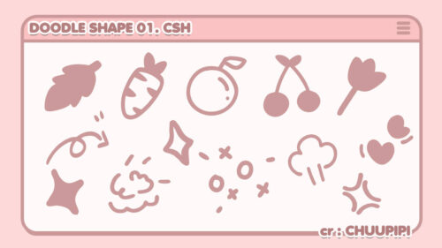 卡哇伊胡萝卜、樱桃等图案PS笔刷素材(csh格式，自定义形状)-玩吧资源站