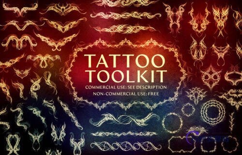 300种光影叠加式变化纹身、刺青、纹身图案PS笔刷-玩吧资源站