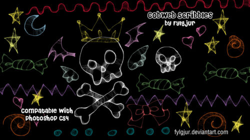 光影线条魔鬼骷髅头、骨头、糖果、蝴蝶结PS涂鸦笔刷-玩吧资源站