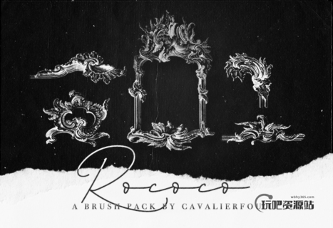 复古欧式雕刻艺术花纹图案PS笔刷-玩吧资源站
