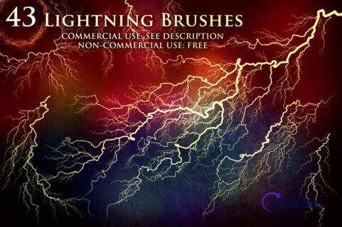 43种高级闪电特效纹理PS笔刷素材（带自定义样式风格.asl文件）-玩吧资源站