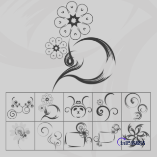 手绘植物花纹、印花素材PS笔刷-玩吧资源站