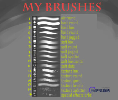 纹理、锯齿状笔触、混合颜色笔触、飞溅笔触等PS笔刷文件下载-玩吧资源站
