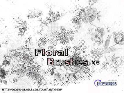 复古残破式鲜花背景PS笔刷-玩吧资源站