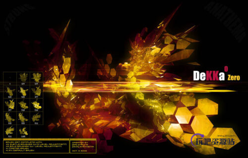 高科技蜂窝鳞甲叠变装饰PS笔刷素材-玩吧资源站