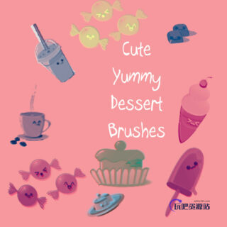 棒冰、咖啡、纸杯蛋糕、糖果等卡通图像PS笔刷-玩吧资源站