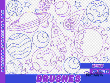 儿童涂鸦星球元素PS笔刷素材-玩吧资源站