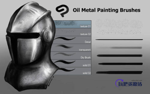 免费 CSP 金属绘画刷套装素材下载(非PS笔刷,CSP画笔)-玩吧资源站