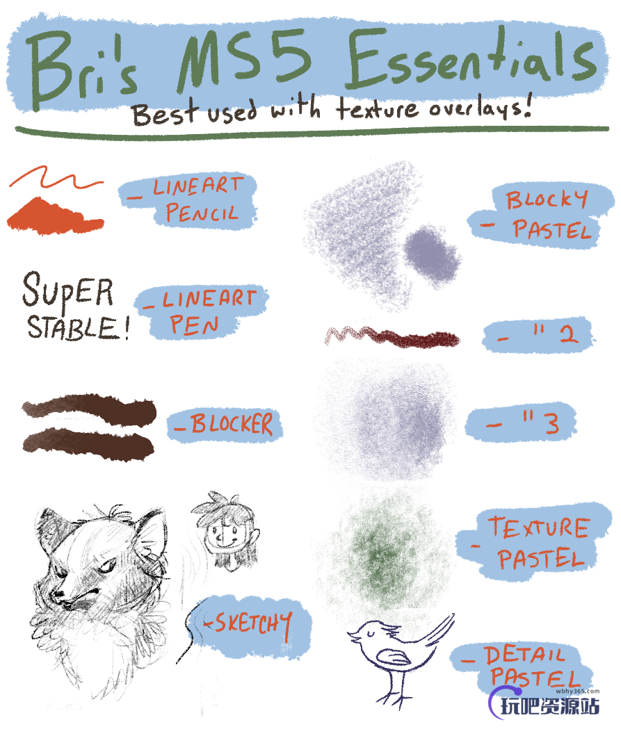 插画、插图笔刷clip studio paint 绘画软件笔刷素材（非PS笔刷，CSP画笔）