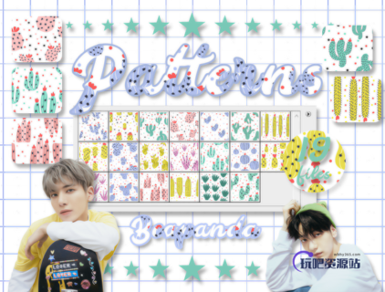 可爱的卡通仙人掌背景素材PS填充素材-玩吧资源站