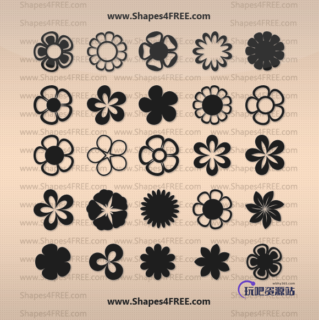 自定义创造鲜花花朵图案、小红花花纹PS素材(csh格式，自定义形状)-玩吧资源站