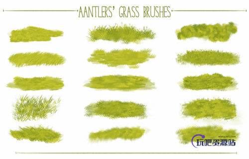 青草、草坪纹理、草地地面材质、草原PS笔刷素材-玩吧资源站
